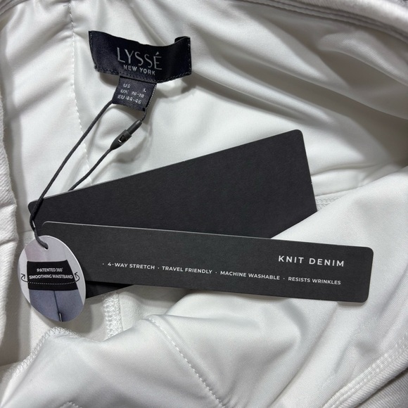 Lysse Pants Womens Large White Knit Denim Flare Bell Bottoms Stretch High Waist - Picture 4 of 5